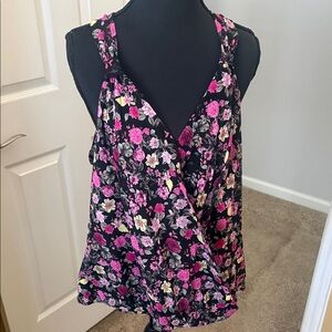 INC International Concepts Floral Wrap Blouse - Black and Pink